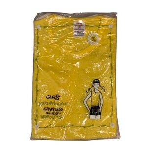 Vintage Girls 70s Sleeveless Yellow Nylon Knit Top S 7/8 NOS Made Singapore Rib